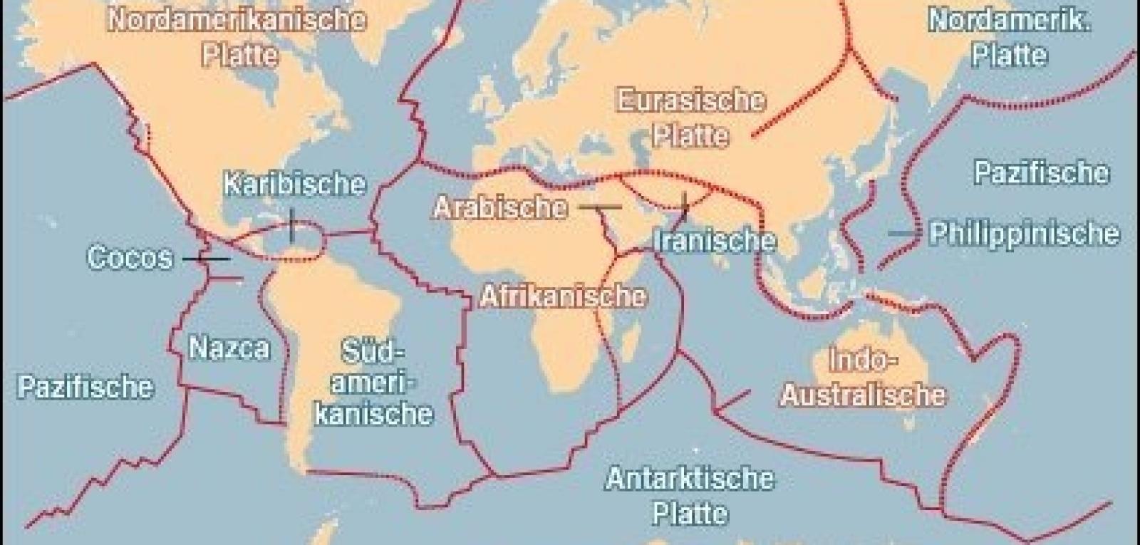 Abbildung tektonischer Platten. Quelle: welt.de