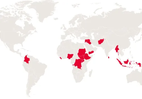 Das tut ZOA: Weltkarte mit ZOAs Projektländern